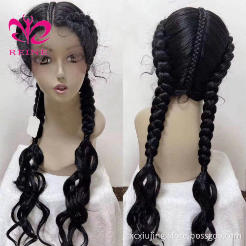 Reine Free Shipping Long Box Braided Lace Wigs Synthetic Hair Lace Front Wigs Heat Resistant Braided Wigs For Black Women